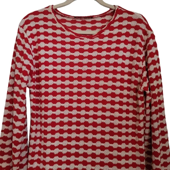 Zara Dress L Large Red Knit White Long Sleeve Scoop Neck - Picture 3 of 6